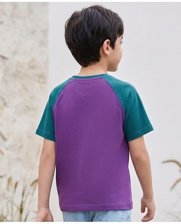 Pine Kids Cotton Knit Raglan Sleeves T-Shirt With Text Print - Purple
