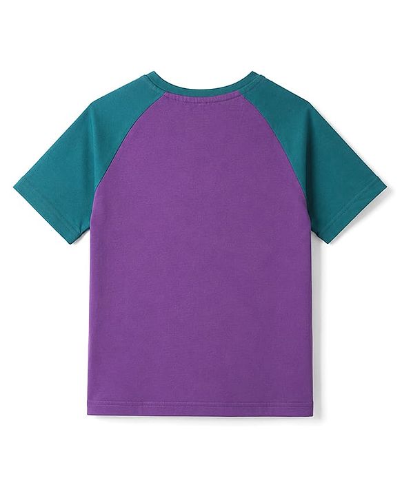 Pine Kids Cotton Knit Raglan Sleeves T-Shirt With Text Print - Purple