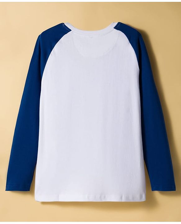 Pine Kids Cotton Knit Full Raglan Sleeves T-Shirt With Believe In New Idea Text Print - Navy Blue & White