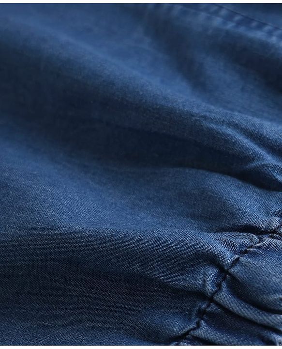 Pine Kids Cotton Woven Half Puffed Sleeves Solid Color Top - Navy Blue