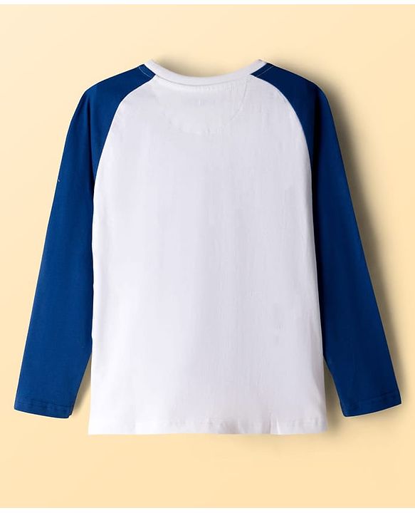 Pine Kids Cotton Knit Full Raglan Sleeves T-Shirt With Mountain Text Print - Navy Blue & White