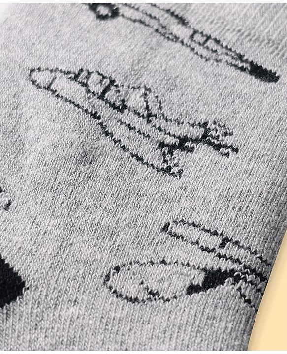 Pine Kids Knit Ankle Length Silvadur Antimicrobial Socks with Stripes & Airplane Design Pack of 3 - Color May Vary