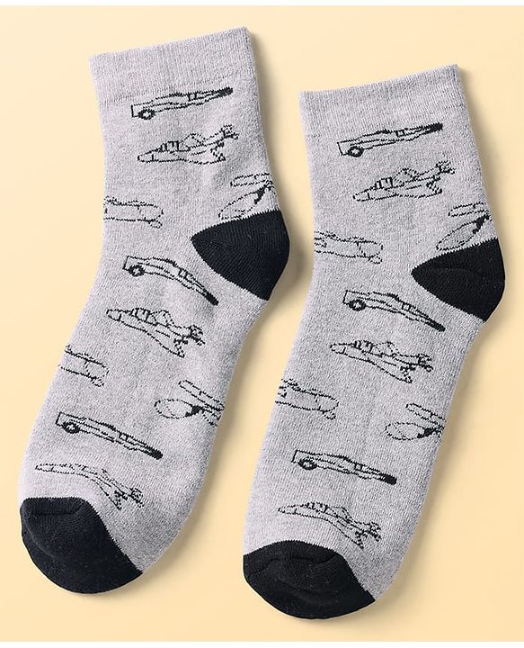 Pine Kids Knit Ankle Length Silvadur Antimicrobial Socks with Stripes & Airplane Design Pack of 3 - Color May Vary