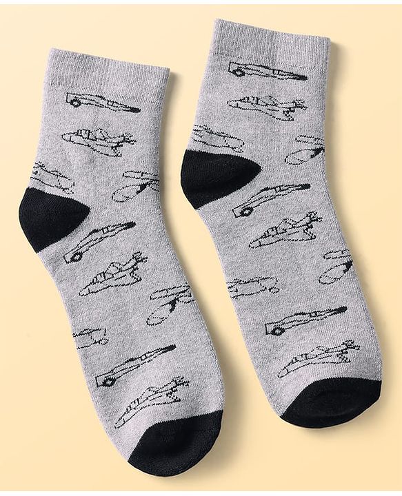 Pine Kids Knit Ankle Length Silvadur Antimicrobial Socks with Stripes & Airplane Design Pack of 3 - Color May Vary