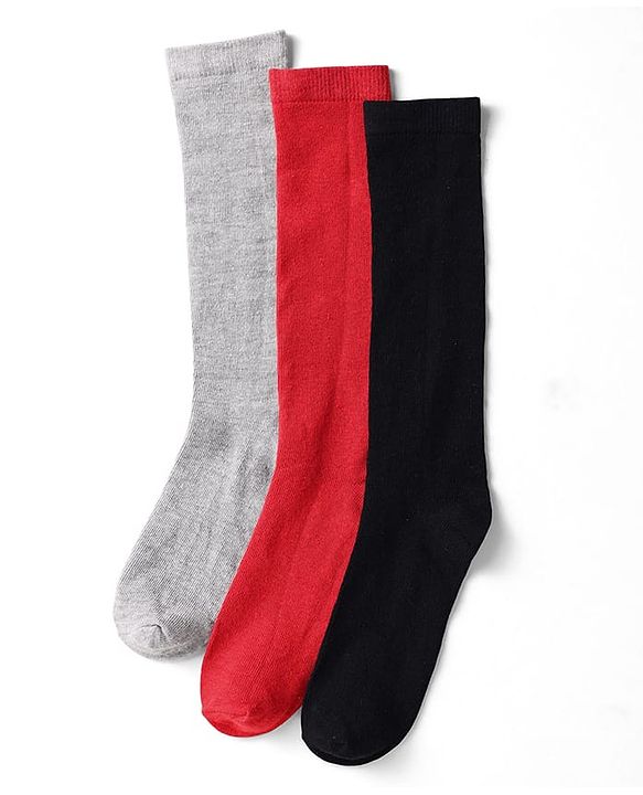 Pine Kids Cotton Knit Knee Length Solid Colour Socks Pack Of 3 (Colour May Vary)