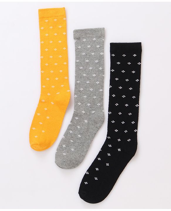 Pine Kids Cotton Knit Knee Length Designed Socks Pack Of 3 (Colour May Vary)