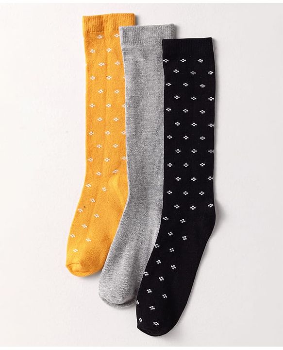 Pine Kids Cotton Knit Knee Length Designed Socks Pack Of 3 (Colour May Vary)