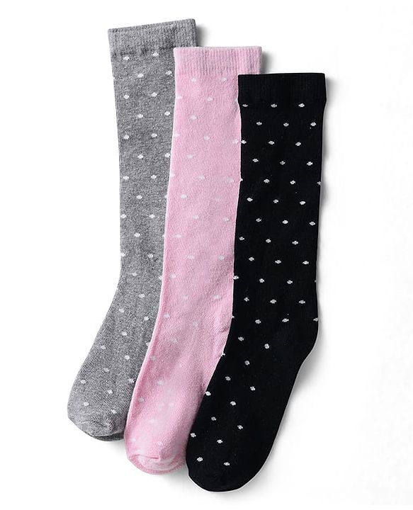 Pine Kids Knit Set of Socks with Polka Dot Design Pack Of 3 (Colour May Vary)