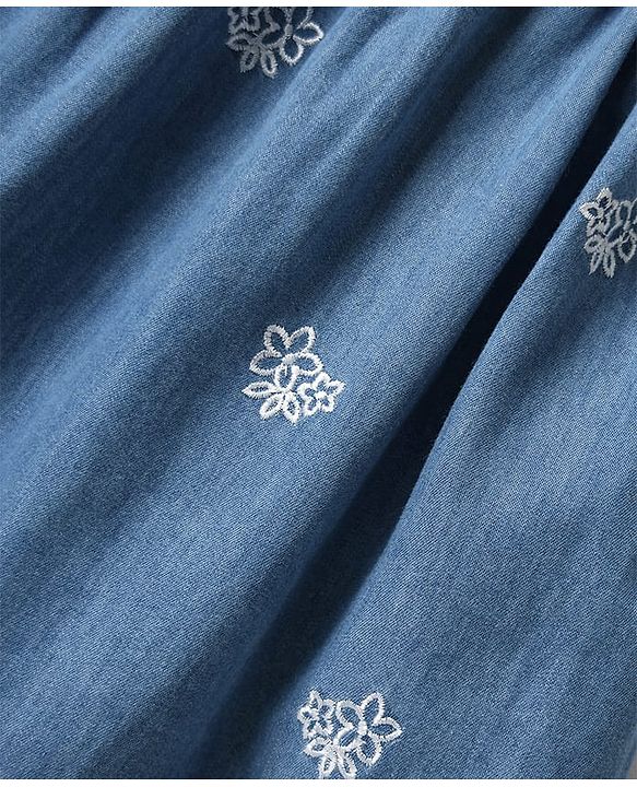 Babyhug Cotton Woven Sleeveless Frock With Floral Embroidery - Blue