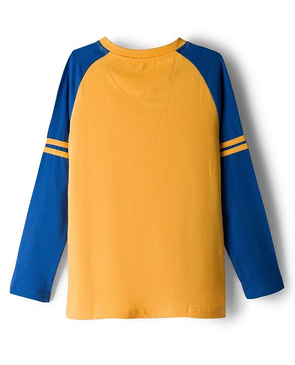 Pine Kids Cotton Knit Full Raglan Sleeves T-Shirt With Elite Text Print - Navy Blue & Yellow
