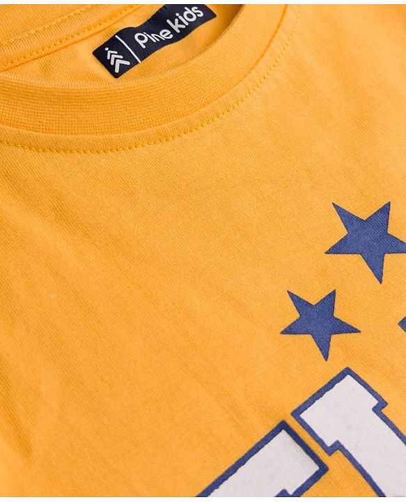 Pine Kids Cotton Knit Full Raglan Sleeves T-Shirt With Elite Text Print - Navy Blue & Yellow