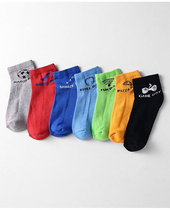 Pine Kids Cotton Knit Ankle Length Designed Sock Pack Of 7 (Colour May Vary)