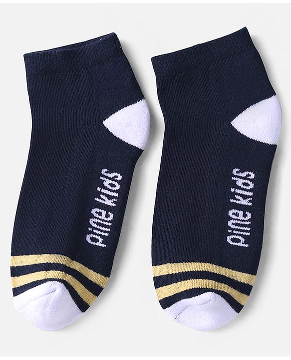 Pine Kids Knit Ankle Length Socks with Stripe & Text Design Pack of 3 - Color May Vary