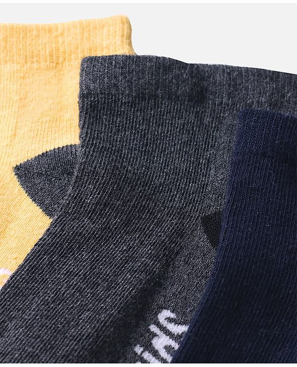 Pine Kids Knit Ankle Length Socks with Stripe & Text Design Pack of 3 - Color May Vary