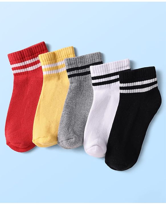 Pine Kids Knit Ankle Length Socks with Stripe Design Pack of 5 - Color May Vary