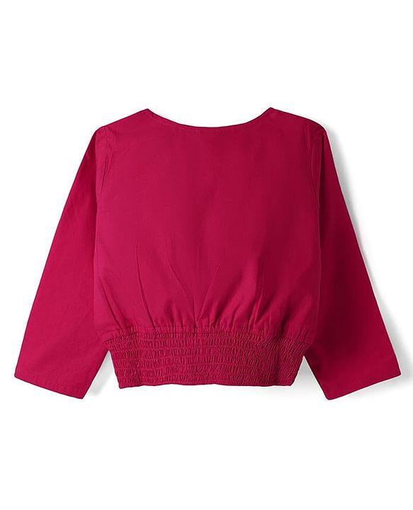 Babyhug 100% Cotton Full Sleeves Solid Coloured Frock With Blazer Style Jacket - Dark Pink