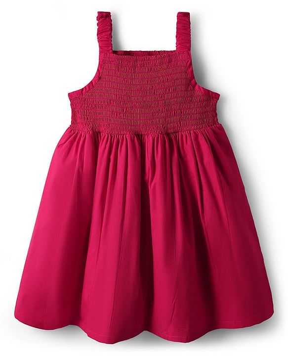 Babyhug 100% Cotton Full Sleeves Solid Coloured Frock With Blazer Style Jacket - Dark Pink