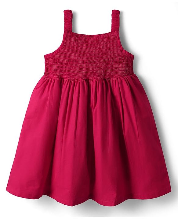 Babyhug 100% Cotton Full Sleeves Solid Coloured Frock With Blazer Style Jacket - Dark Pink
