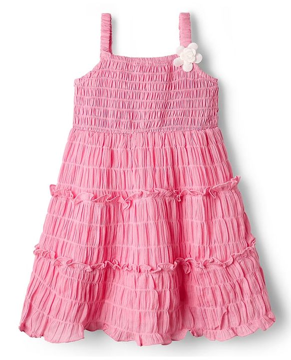 Babyhug Cotton Woven Sleeveless Frock with Floral Applique - Pink