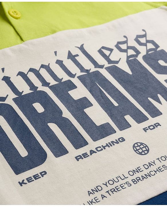 Pine Kids Cotton Knit Full Sleeves Polo T-Shirt with Limitless Dreams Text Print - Navy Blue & White