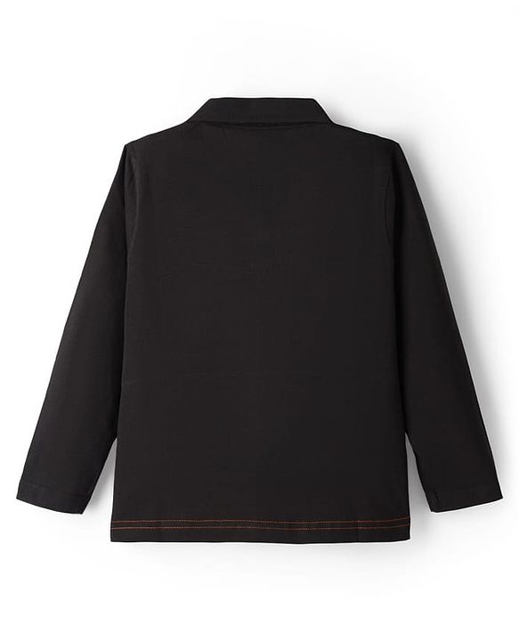 Pine Kids Cotton Knit Full Sleeves Cut & Sew Polo T-Shirt  - Black Orange & White