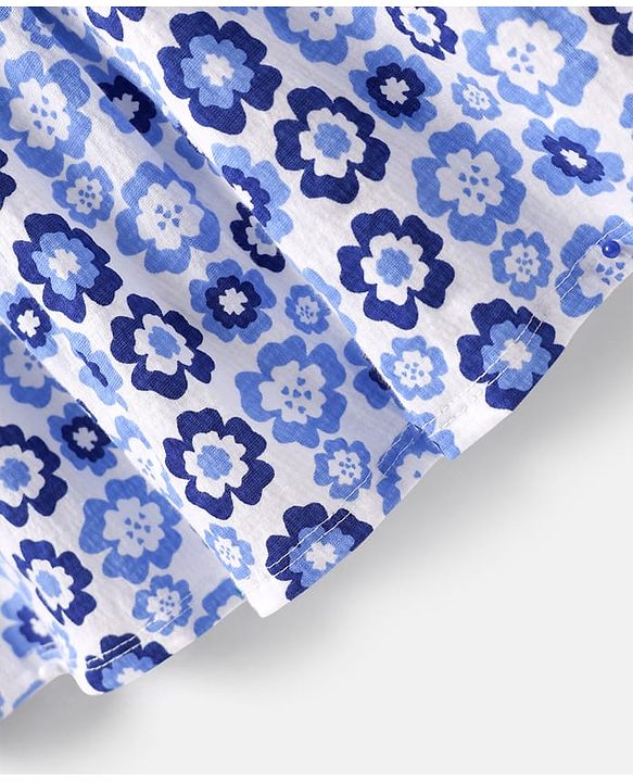 Babyhug Cotton Knit Frill Sleeves Frock With Floral Print - Blue