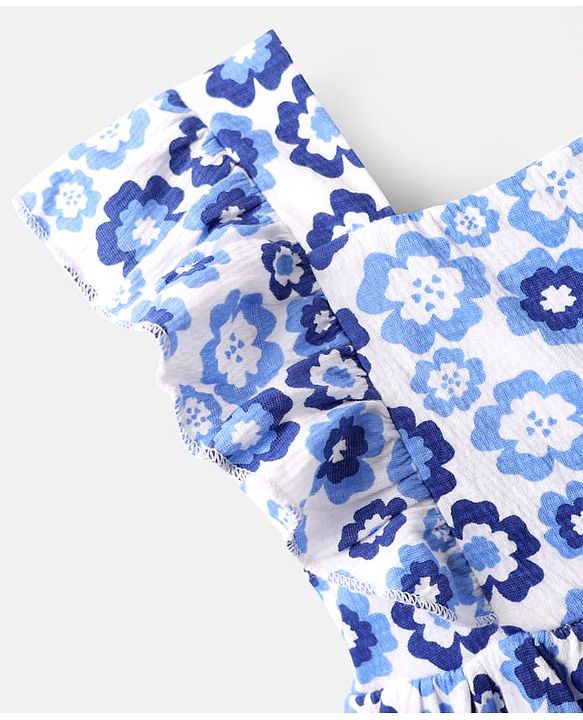 Babyhug Cotton Knit Frill Sleeves Frock With Floral Print - Blue