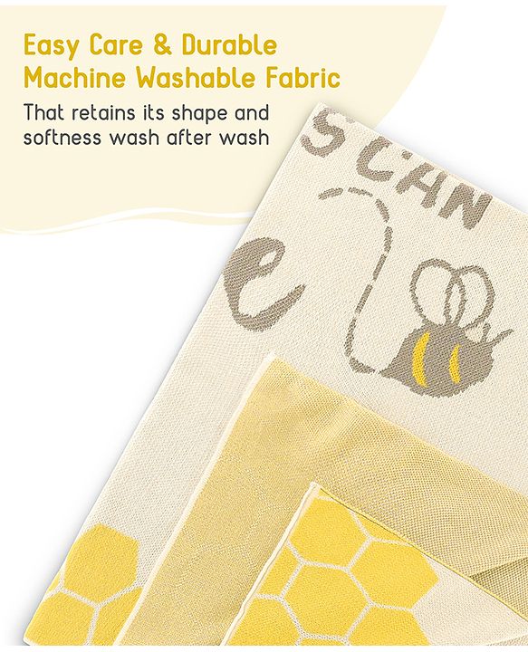 Babyhug Premium Cotton Knitted Blanket Sweet HoneyBee Print   - Yellow