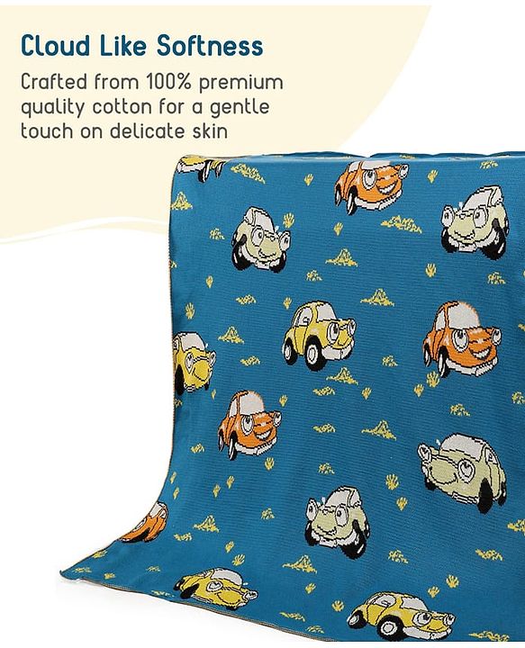 Babyhug Premium Cotton Knitted Blanket Sweet HoneyBee Print   - Yellow