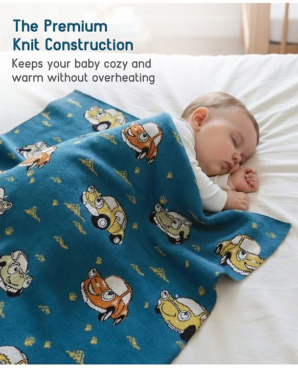 Babyhug Premium Cotton Knitted Blanket Sweet HoneyBee Print   - Yellow