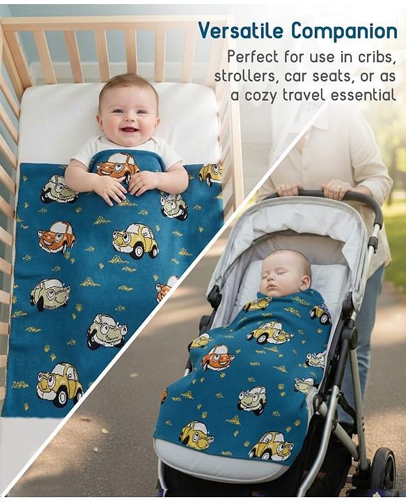 Babyhug Premium Cotton Knitted Blanket Sweet HoneyBee Print   - Yellow