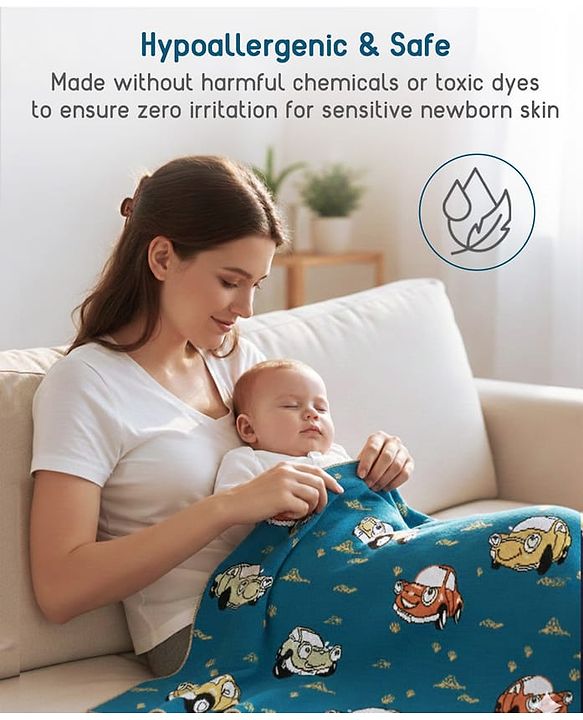 Babyhug Premium Cotton Knitted Blanket Sweet HoneyBee Print   - Yellow