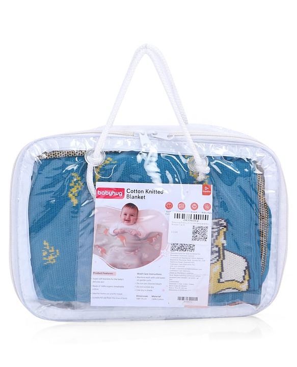 Babyhug Premium Cotton Knitted Blanket Sweet HoneyBee Print   - Yellow