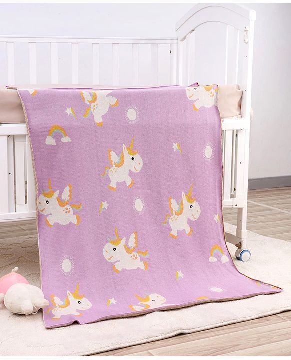 Babyhug Premium Cotton Knitted Blanket Sweet HoneyBee Print   - Yellow