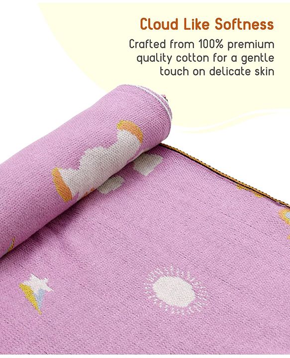 Babyhug Premium Cotton Knitted Blanket Sweet HoneyBee Print   - Yellow