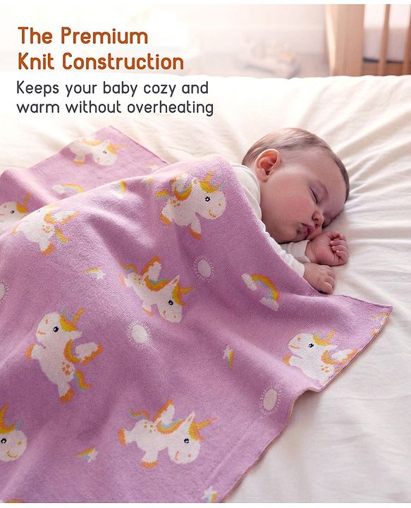Babyhug Premium Cotton Knitted Blanket Sweet HoneyBee Print   - Yellow