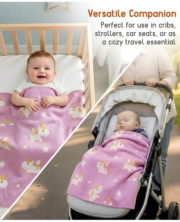 Babyhug Premium Cotton Knitted Blanket Sweet HoneyBee Print   - Yellow
