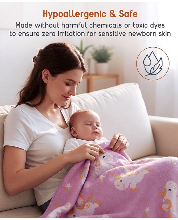 Babyhug Premium Cotton Knitted Blanket Sweet HoneyBee Print   - Yellow