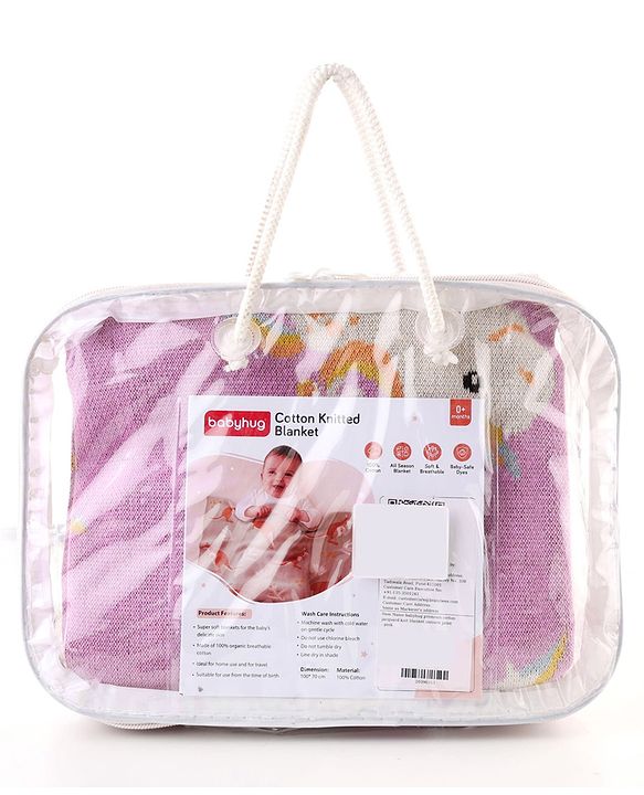 Babyhug Premium Cotton Knitted Blanket Sweet HoneyBee Print   - Yellow