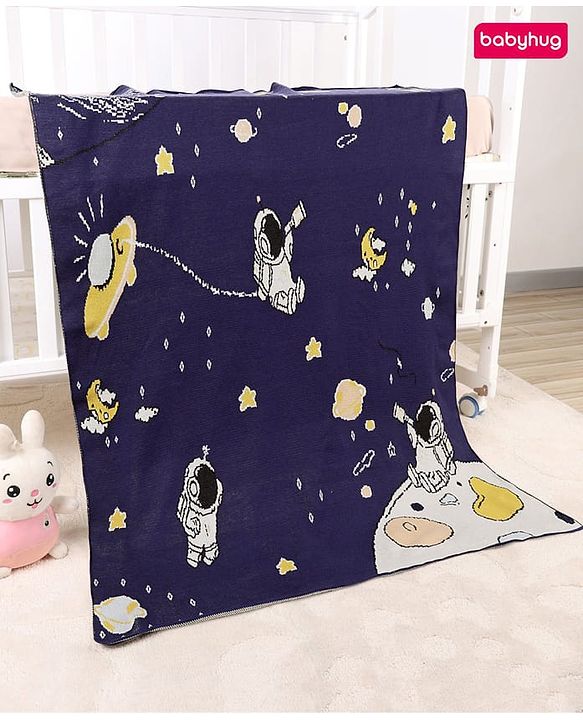 Babyhug Premium Cotton Knitted Blanket Sweet HoneyBee Print   - Yellow