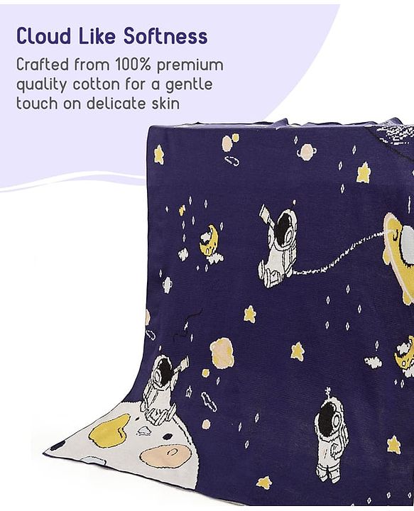 Babyhug Premium Cotton Knitted Blanket Sweet HoneyBee Print   - Yellow