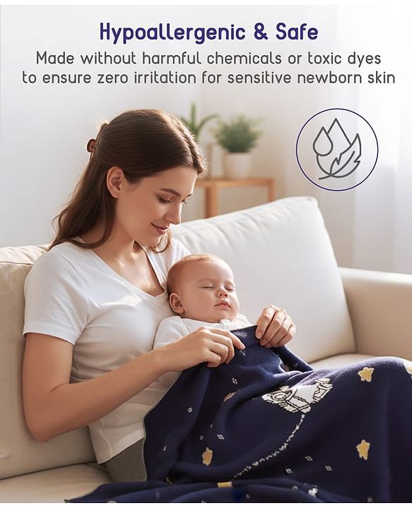 Babyhug Premium Cotton Knitted Blanket Sweet HoneyBee Print   - Yellow