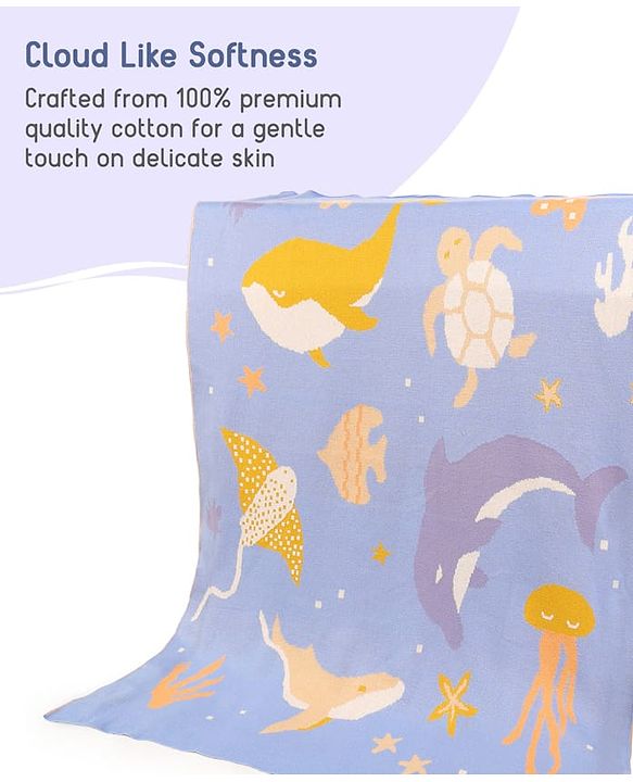 Babyhug Premium Cotton Knitted Blanket Sweet HoneyBee Print   - Yellow