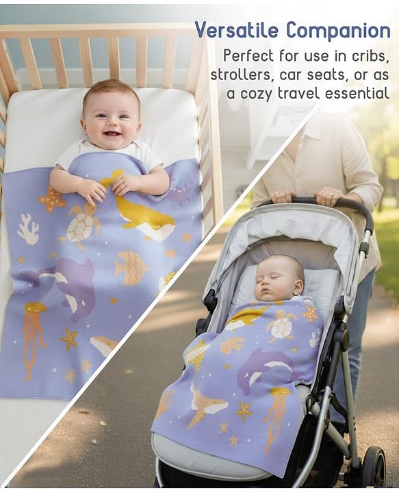 Babyhug Premium Cotton Knitted Blanket Sweet HoneyBee Print   - Yellow