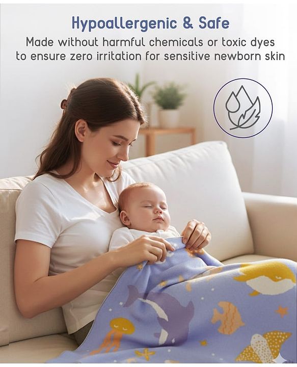 Babyhug Premium Cotton Knitted Blanket Sweet HoneyBee Print   - Yellow