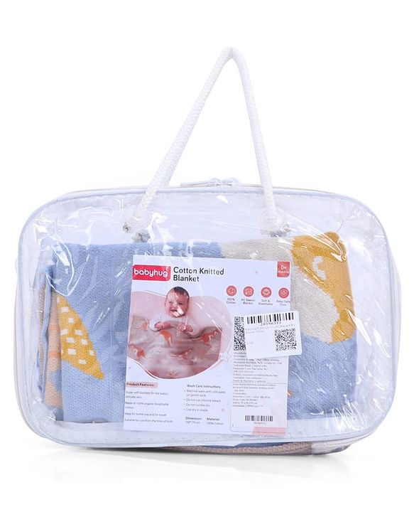 Babyhug Premium Cotton Knitted Blanket Sweet HoneyBee Print   - Yellow