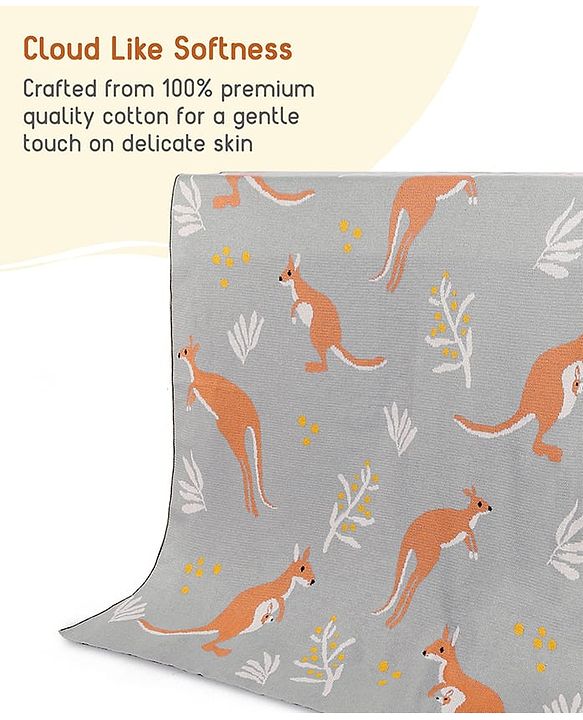 Babyhug Premium Cotton Knitted Blanket Sweet HoneyBee Print   - Yellow