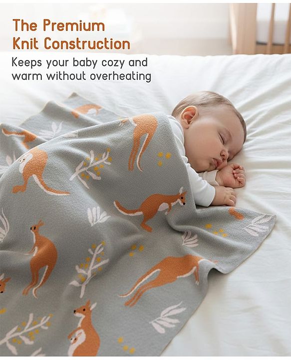 Babyhug Premium Cotton Knitted Blanket Sweet HoneyBee Print   - Yellow