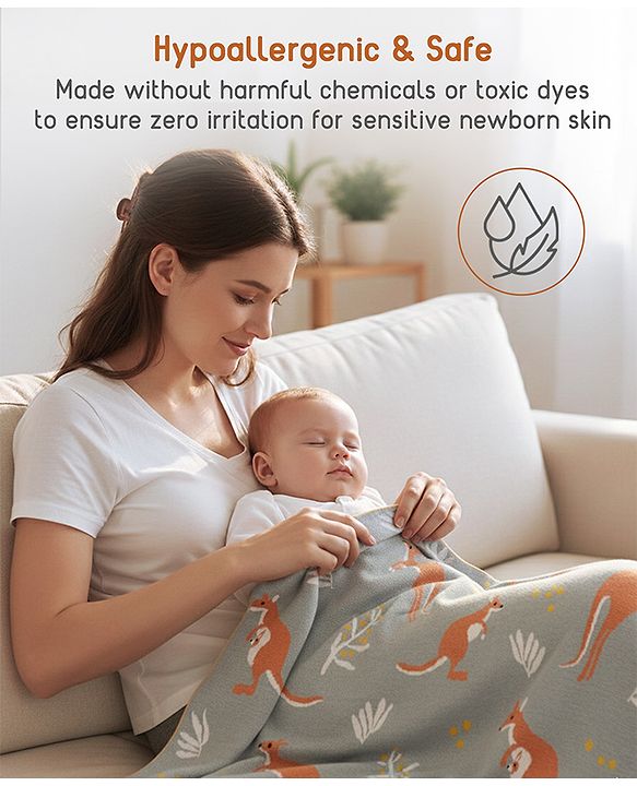 Babyhug Premium Cotton Knitted Blanket Sweet HoneyBee Print   - Yellow