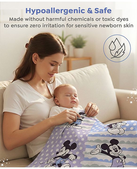 Babyhug Premium Cotton Knitted Blanket Sweet HoneyBee Print   - Yellow